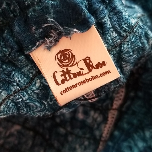 OS Cotton Rose Teal Boho Thai Buddha Pants - Picture 3 of 5